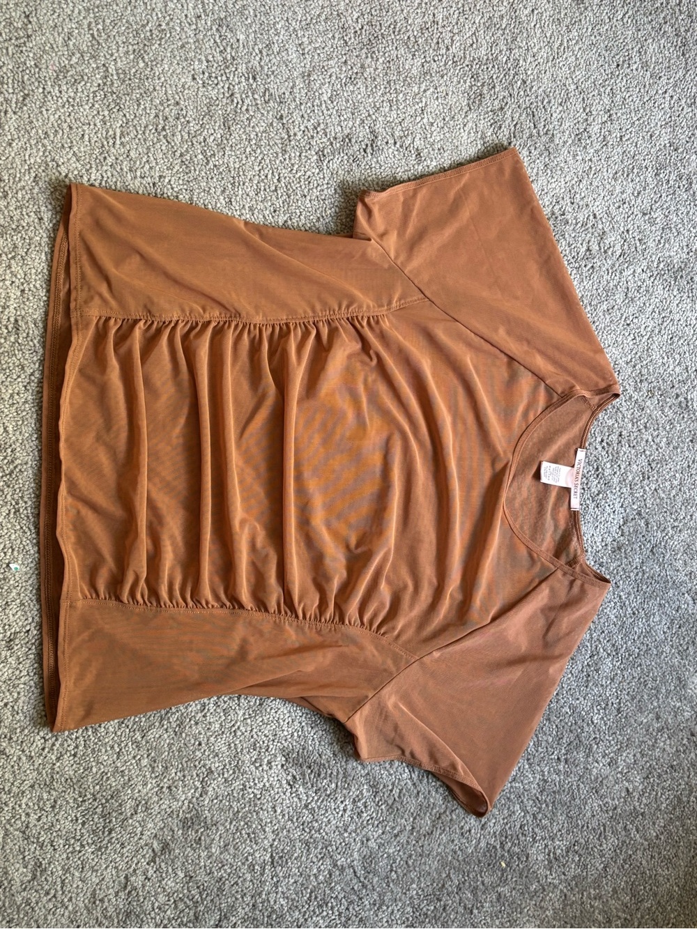 Victoria's Secret Toffee Brown Ruched Sheer Short Sleeve Top - Picture 5 of 6